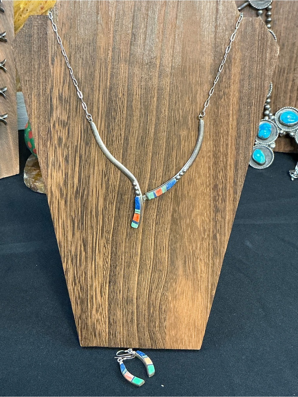CarolFelley Multi-Color Inlay Sterling Necklace and Earrings Set